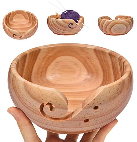 Garnschale, Wollhalter, Holzgarnschale ohne Deckel, handgefertigte Garn-Aufbewahrungsschale mit Löchern, Nadel und Fadenball-Aufbewahrung, zum Häkeln, Stricken, Zubehör, DIY, Handwerk, Geschenk