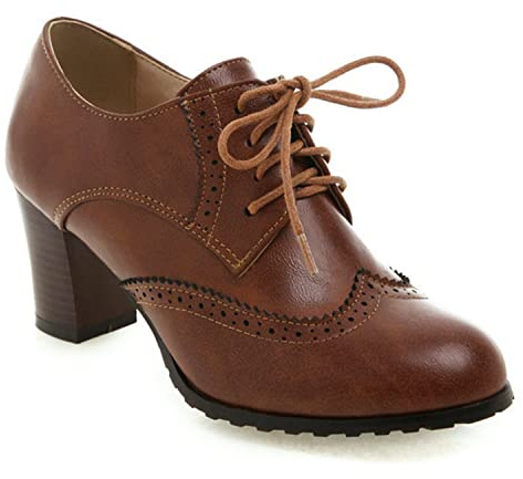 bbruriy Zapatos de Cuero pequeños Vintage para Mujer, Zapatos Lolita clásicos con Cordones, tacón Medio Grueso, Zapatos Oxford con Punta Redonda, Zapatos de tacón para Fiesta,Marrón,40