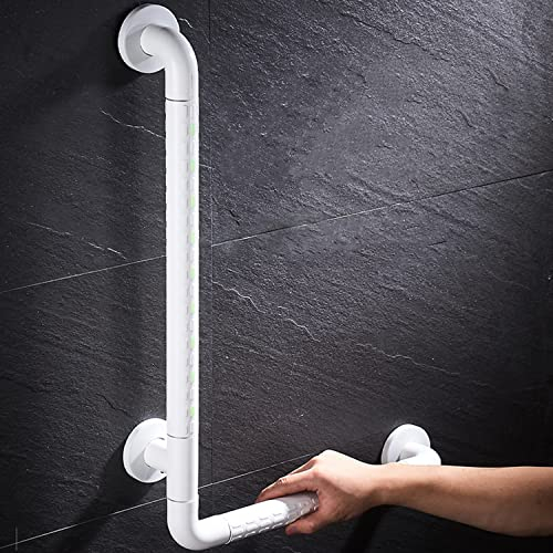 HAMON Barre D'appui de Douche, Poignée de Baignoire de L Main Courante Antidérapante en Acier Inoxydable avec Cercle Lumineux pour Personnes âgées Handicapées et Aux Femmes Enceintes (60 x 40 cm)