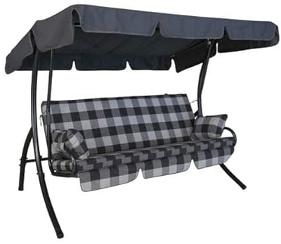 Angerer Hollywoodschaukel Trend – Schaukel zum Sitzen, Liegen & Entspannen, inkl. Bett-Funktion, einfache Montage, Made in Germany, waschbare Kissenbezüge, Grau-Schwarz kariert