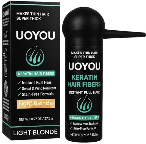 UOYOU Hellblond Haarfasern für dünner werdendes Haar, 27,5 g Flasche mit Applikator | Natürliche Keratin-Haarfasern Concealer für Haarausfall für Männer und Frauen | Haaraufbaufasern Puder [Hellblond]