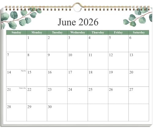 2026-2027 Calendar - Calendar 2026-2027 from June 2026 - December 2027, 19 Months Calendar with Premium Paper, Twin-Wire Binding & Hanging Hook, 12 x 14.5, Green Leaf