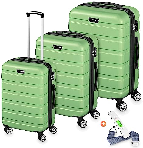 VESKA 3tlg. Hartschalenkofferset Hard Shell Reisekoffer Kofferset Trolley Koffer Hartschalenkoffer Reisekofferset Rollkoffer TSA Zahlenschloss 4 Rollen ABS-Hartschale M-L-XL (Oliv-grün)