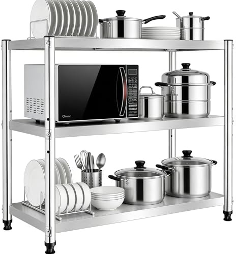 awolsrgiop 3 Böden Edelstahlregal, Edelstahl Küchenregal Metallregal Standregal, Edelstahl Gastro Regal Schwerlastregal Garagenregal Werkstattregal Lagerregal, 80x80x40cm