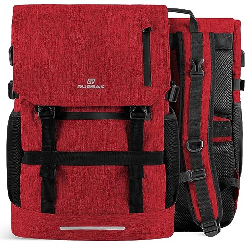 RUGSAK® Original | 30L Rolltop Rucksack [3-Size-Technology] mit 18 Lapotpfach | Wasserresistent | für Arbeit Schule Reisen und Sport | Damen und Herren - Ruby Red