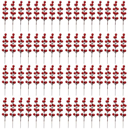 Abaodam 80pièces Baies Rouges Artificielles Faux Houx pour Décoration De Noël Et Événements Spéciaux