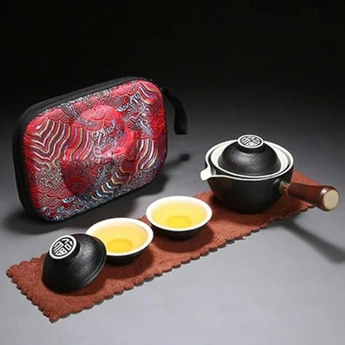 RAEF Travel Portable Ceramic Tea Set Quick Passenger Cup Set Automatic Tea Maker Side Handle Teapot