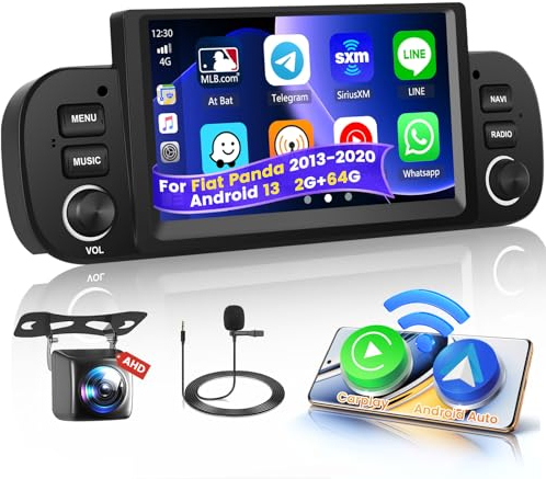 Hikity 2G 64G Wireless Carplay Autoradio Navi für FIAT Panda 2013-2020 Android 13 6.2 Zoll Touchscreen Auto Radio Stereo mit Bluetooth WiFi FM RDS Mirror Link Android Auto MIC Rückfahrkamera