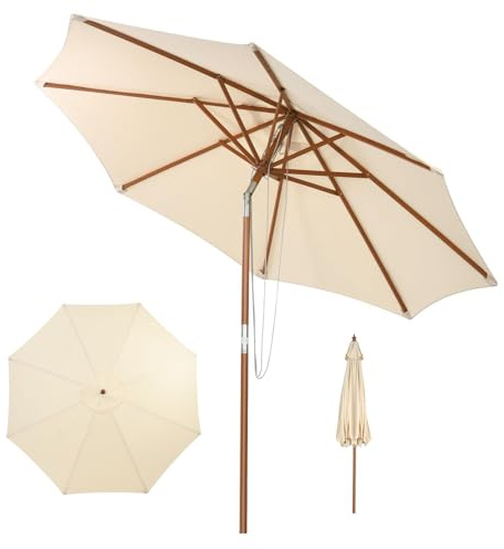 RELAX4LIFE Ombrellone da Giardino 2,7M, Ombrellone Parasole da Esterno con 8 Stecche in Bambù e Tessuto Impermeabile, Inclinazione Regolabile, per Giardino/Spiaggia/Balcone (Beige, Ø2,7x2,5M)