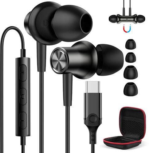 Écouteurs USB C pour Samsung Galaxy A17 A16 A56 A36 A55 A35 S24 Pixel 9 8a,HiFi Stéréo Magnétique Ecouteurs Filaire USB C avec Micro pour iPhone 16e 17 Pro Max Oneplus 12 Redmi Note 13 Pro+POCO X6 Pro