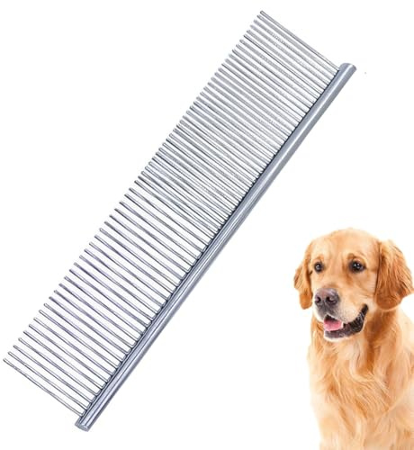 RAMGLYO Peigne animaux compagnie Soin Acier inoxydable dents arrondies pour chiens grands, moyens, petits et chats poils longs/courts emmêlés (19x3,5cm)