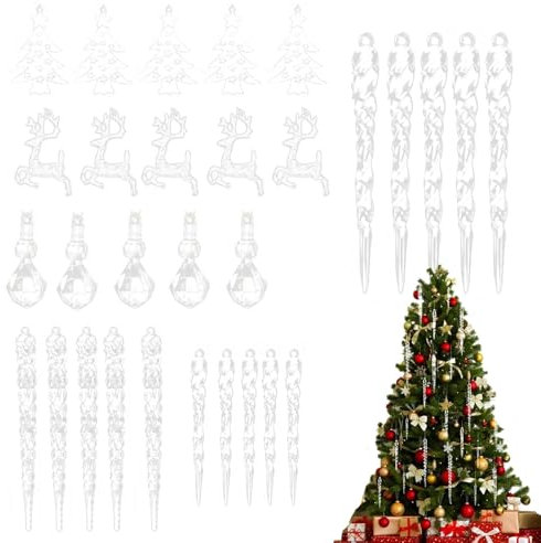 Transparente Ornamente zum Basteln | Acryl-Weihnachtselch-Dekorationen | Hängende Eiszapfen Tropfen Ornament für Weihnachtsbaumschmuck