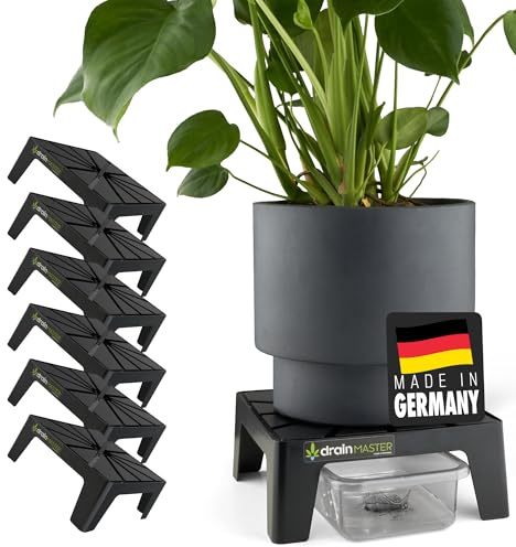 DrainMaster® Blumentopf Untersetzer 24x24cm - 6er Set inkl. Ablaufwannen - Pflanzuntersetzer eckig Blumen Pflanzen Drainage Indoor/Outdoor - Ideales Zubehör für Growzelt - Made in Germany