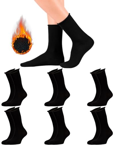 DIVABONNA 6 Pares Calcetines Térmicos Hombre Sin Puño - Calcetines Térmicos Diabéticos - Con Rizo Completo Interior - No Aprietan No se Caen (40-46, SIN PUÑO, Negro)