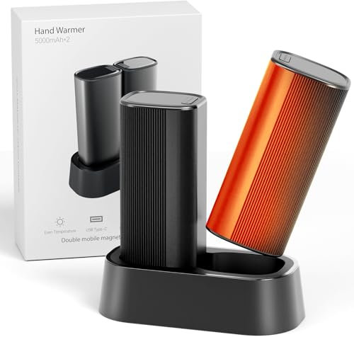 KINREECELL Lot de 2 chauffe-mains rechargeables, 4 niveaux de chaleur jusqu'à 136 ℉, chauffe-mains alimentés par batterie, petite taille et facile à transporter, temps d'utilisation jusqu'à 16 heures,
