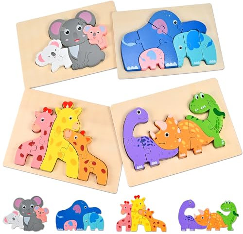 Wooderma Holzpuzzle für Kleinkinder, Steckpuzzle Montessori Spielzeug Baby, Holzspielzeug für Kinder von 1-3 Jahren, Lernspielzeug Pädagogisches, Geschenk für Kinder Jungen und Mädchen - 4er-Pack