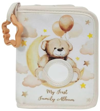 My Fir-st Family Photo Album Baby Photo Album Soft Cloth Photo Album Cute Bear Photo Album Multifunctional Portable Picture Book Can Store 17 Photos 4x6inch Photos