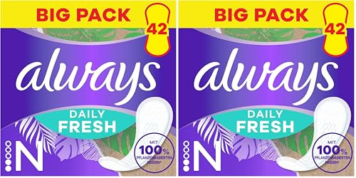 Always Daily Fresh Slipeinlagen Normal, mit 100% pflanzenbasierten Fasern, 42 Stück, ohne Duft (42 ks) (Packung mit 2)