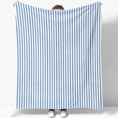 Blau Weiß Bedruckt Sherpa Decke Werfen 180 x 200 cm, Blau Gestreifte Geometrische Linien Weiche Plüsch Überwurfdecke für Bett Couch Sofa Büro Camping Wohnzimmer - Fuzzy Fleece Decke Für Kinder Mädchen