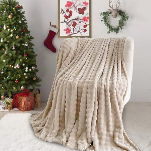 SHANNA Coperte Super Morbide e Calde in Velluto al Latte con Bolle 450 GSM, Adatte per Divano, Grande e Versatile Coperta per Camera da Letto, Divano, Viaggio, Auto, Campeggio (Cammello, 100x160 cm)
