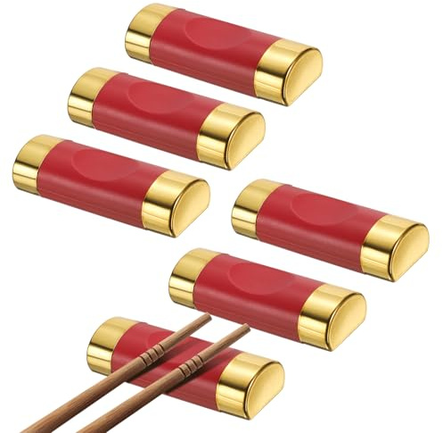 sourcing map 6pcs Fiberglass and PP Chopstick Rest, Pillow Shape Chopstick Stand Holder Knife Rest for Countertop Holding Chopstick Spoon Forks Knife Tabletop Decoration, Red Gold