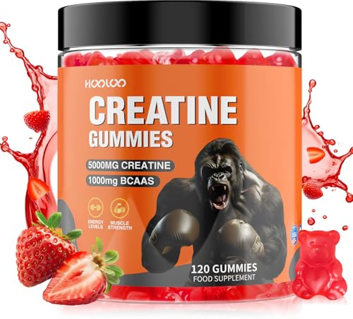Creatine Gummies 5000mg Creatine Monohydrate with 1000mg BCAAs per Serving (2 Month Supply) for Men & Women, Vegan & Sugar-Free, Easy Pre/Post Workout Gym Support for Performance and Muscle Power