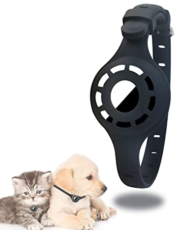 LuckyOpt Airtag-Katzenhalsband, Verstellbare Anti-Lost-Silikon-Schutzhülle, GPS-Tracking-Katzenhalsband-Zubehör für Katzen und Hunde (Schwarz)