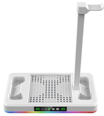 Cooling Fan Base with Charging Stand for Xbox Series X/S, RGB Lights & Headphone Hook Accessories (White)