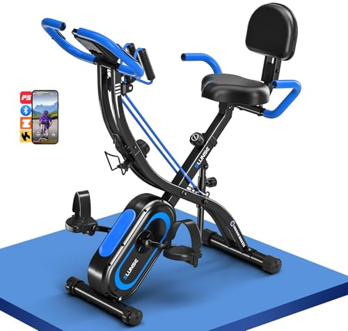 Exercise Bike, SLUNSE 5 in 1 Foldable Exercise Bike with APP, 16-Level Magnetic Resistance Folding Stationary, 350LBS Capacity and Ultra-quiet Stationary Indoor Bikes for Home Gym