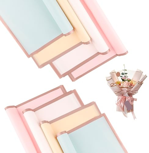 40 Blatt Blumen Papier Geschenkpapier 4 Farben 58x58 Blumenstrauß Wrapping Paper Wasserdicht Verpackungspapier mit Goldrand Blumenpapier für Geschenkverpackungen, Blumen, Kunst und Handwerk