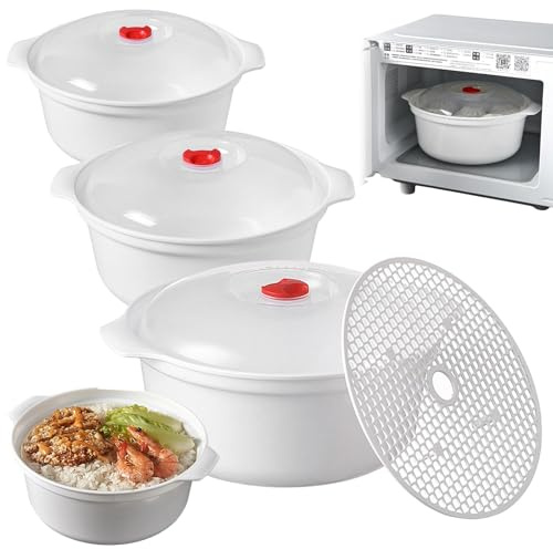 PORFOYO Lot de 3 boîtes de conservation pour micro-ondes avec couvercle, assiettes à micro-ondes avec couvercle, bol pour micro-ondes, 3 l, boîtes de conservation utilisables comme boîte de