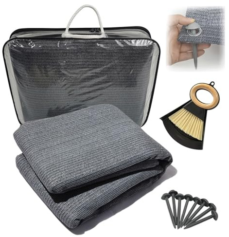 Vorzeltteppich Hochwertiger,250x400cm Vorzeltteppich Mit Ösen,Zeltteppich,Camping Teppich Outdoor,Für Wohnwagen & Wohnmobil – Inkl,Tragetasche & Zubehör(Grau)