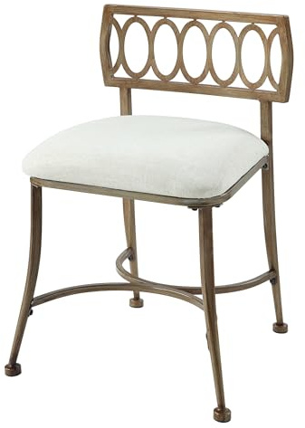 Azalea Park Golden Bronze Low Back Vanity Stool Soft Linen Upholstery, Iron Frame, Padded Cushion Bathroom & Bedroom Accent Chair