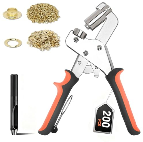 Grommet eyelet Punch Kit 10mm, Magnetic Hole Punch with 200 Pcs Waterproof Coating Grommets, Handheld Manual Press Tool for Tarpaulins,Canvas, Leather, Fabric, Eyelet Pliers Fabric Hole Punch