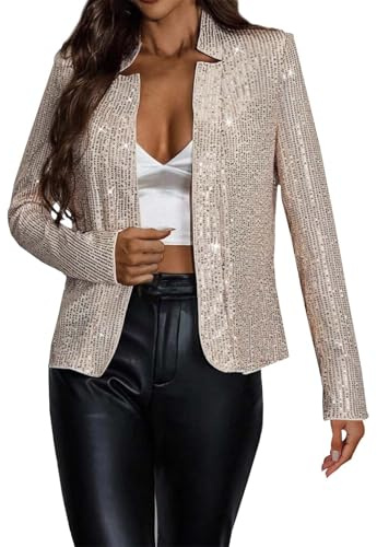 Generisk paljetter bolero damer, kavaj damer glitter festlig jacka festival kostym kvinnor karneval kostym casual blusjacka party bomberjacka kort streetwear rave outfit bekväm kavajrock, silver, M