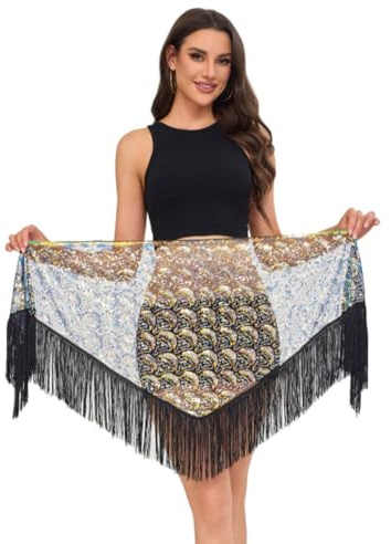 Women Triangle Style Belly Dance Hip Scarf Belly Dancing Tassel Belts Waist Chain Wrap Skirt (Rainbow)