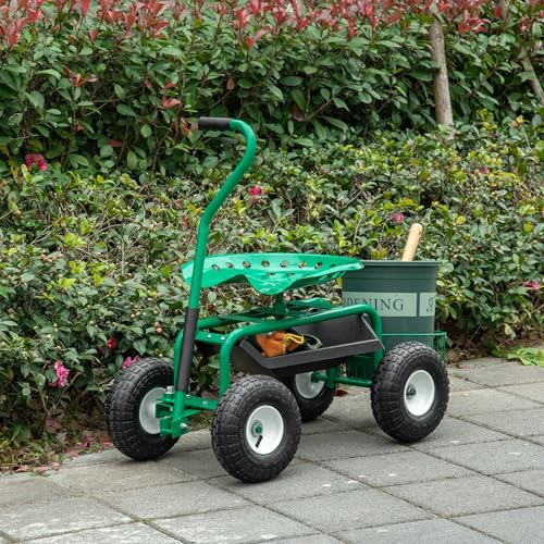 Rollsitz 360° drehbar & höhenverstellbar – Gartenwagen mit Ablage, robustem Metallrahmen, 150 kg Tragkraft, ideal für Knie- & Rückenschmerzen – mobiler Arbeitssitz für Garten & Landschaftspflege