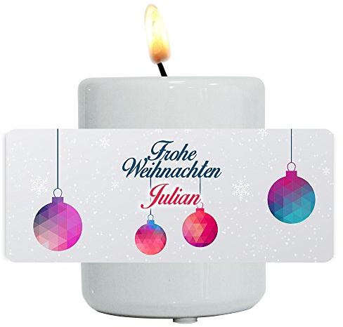 Eurofoto Teelichthalter mit Namen Julian und modernem Motiv mit Weihnachtskugeln