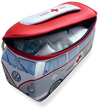 BRISA VW Collection - Volkswagen Neopren Mäppchen - First Aid/inkl. Erste-Hilfe Set VW T1 Bulli Bus (First Aid/Grau)