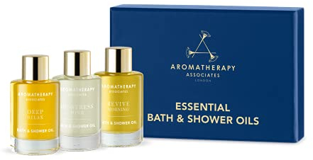 Aromatherapy Associates Essential Bath & Shower Oil Gift Collection (3 Count of 9ml) containing Deep Relax, De-Stress Muscle, Revive Morning, Hand Crafted Natural Blend