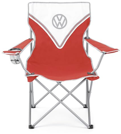 Board Masters VW Collection - Volkswagen Faltbarer Camping-Klapp-Faltstuhl mit Getränkehalter im T1 Bulli Bus Design 85 cm (Classic Bus/Rot)