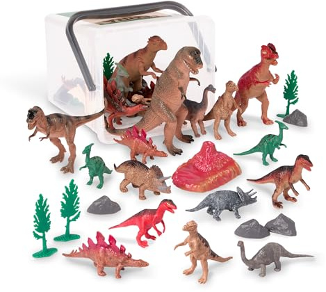 Terra by Battat - Le Monde préhistorique - Figurines et Accessoires de Dinosaures - Seau d'animaux 60 pièces pour Enfants - Jouet Dino Animal - 3 Ans et +