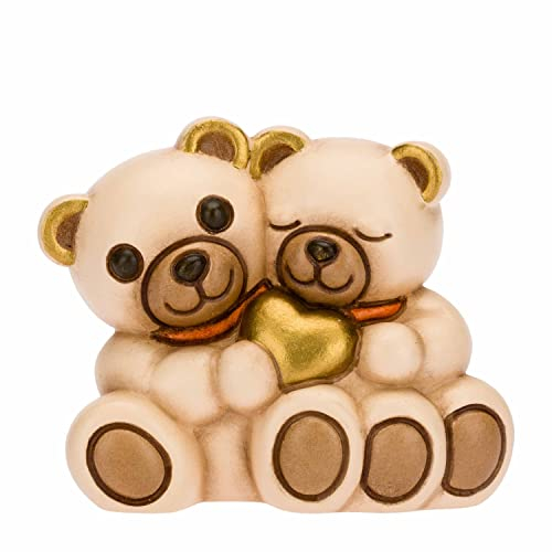 THUN, Bomboniera in Ceramica Decorata a Mano con Iconica Coppia Teddy e Cuore, Simbolo d'Amore, Linea Bomboniere, 4.7x3.5x5 cm h