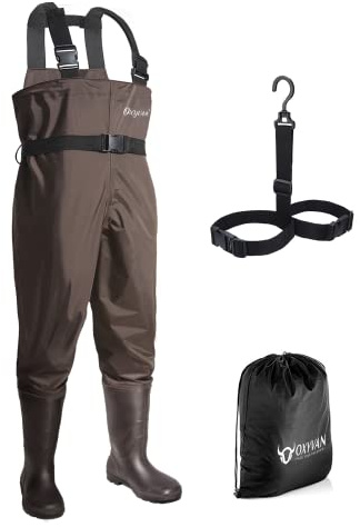 OXYVAN Waders vattentäta lätta fiskevadare med stövlar stövel jakt bröst vadare för män kvinnor (M11/W13, brun)