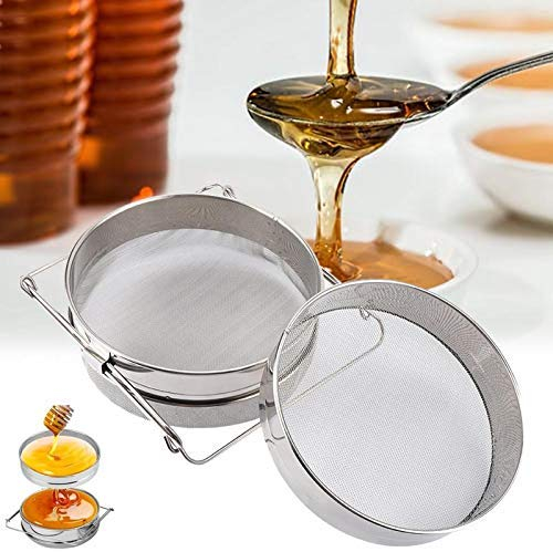 Honigsieb Doppelsieb, Edelstahl Honigsieb Doppel-Sieb Fliter Doppel Verstellbaren Honigfilter Bienenzucht Honigfilterung mit dehnbarem Griff f¨¹r K¨¹chensieb Schicht 24cm, ney Strainer