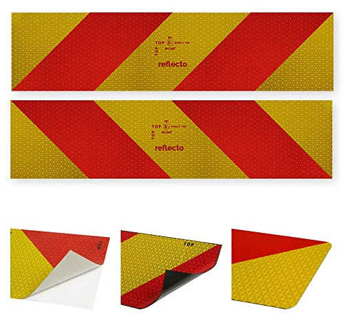 reflecto Heckwarntafel (Halbmarkierung, 2 Stück) für Zugmaschinen nach ECE 70.01 | Heckwarnmarkierung | magnetisch, selbstklebend, auf Aluminium-Platte | 2X 565 mm x 132 mm | LKW (magnetisch)
