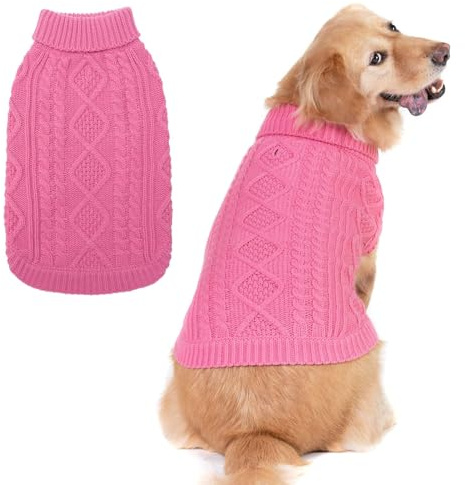 BINGPET Thermal Knitted Dog Sweater for Small Medium Large Dogs,Winter Dog Cat Coat Warm Sweartershirts Outfits,Classic Cable Knit Turtleneck Pullover Dog Jumper Coat Warm Sweartershirts