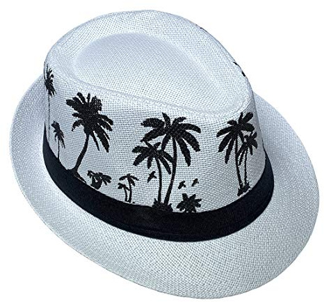 JK Home Hawaiianische Fedora-Strohhüte für Männer und Frauen, Unisex, Trilby, Panama, Sommer, Sonne, Jazz-Kostüm, Party-Kappe, weiß, Einheitsgröße