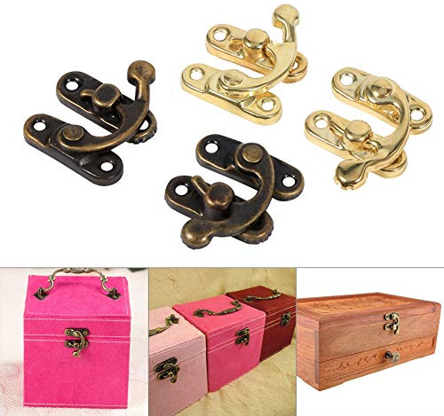 12 Stück Antiker Riegelhaken Hasp Schmuckschachtelverriegelung Links Rechts Kipphaken Haspelhaken Holzkistenverriegelungshaken mit Schrauben Schwenkarmverriegelungsknebel(Bronze-rechts)