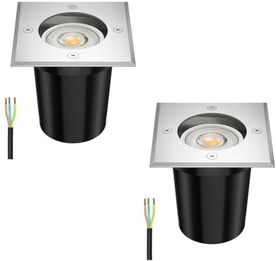 ledscom.de 2 Stück Boden-Einbauleuchte RELI für außen Edelstahl eckig IP67 inkl. 5,473W LED Lampe 468lm 30° warmweiß